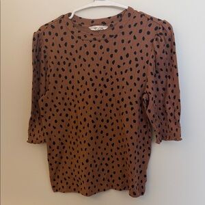 Lucky Brand Brown Polka-Dot Puff Sleeve Top